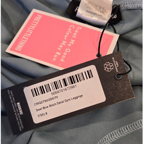 PrettyLittleThing PLT Sport Steel Blue Contrast Stitch Gym Leggings US 4 CMQ2790 - Picture 5 of 9